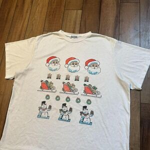 Vintage Christmas T Shirt Men's XL Single Stitch Santa Sled‎ Snowman